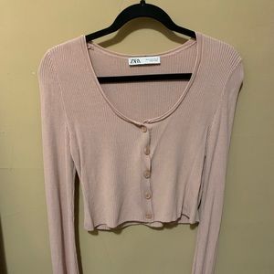 Zara pink cropped button top